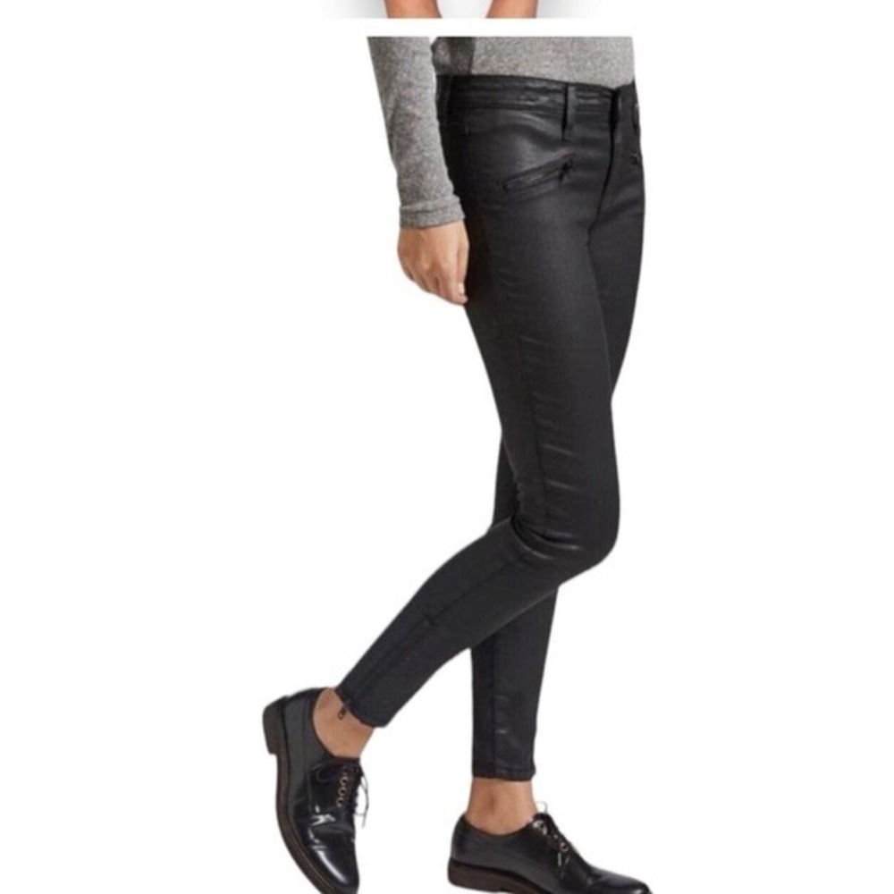 CURRENT ELLIOTT ~ Size 30 ~ Black Stiletto Biker Zipper Coated Skinny Je…